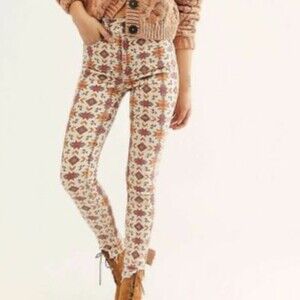 Free People We The Free Wild Child Printed Skinny Jeans with Frayed Ankle Size 4